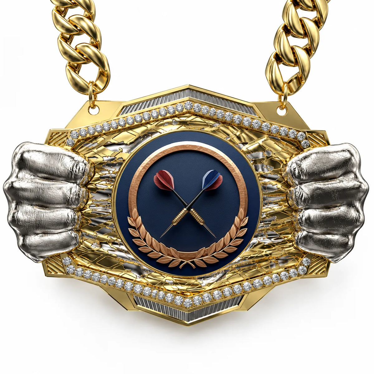 Darts Medals - Player & Championship Awards, 9-1/2" x 6-1/4" Knock Out Champ Chain With Premium Chain
