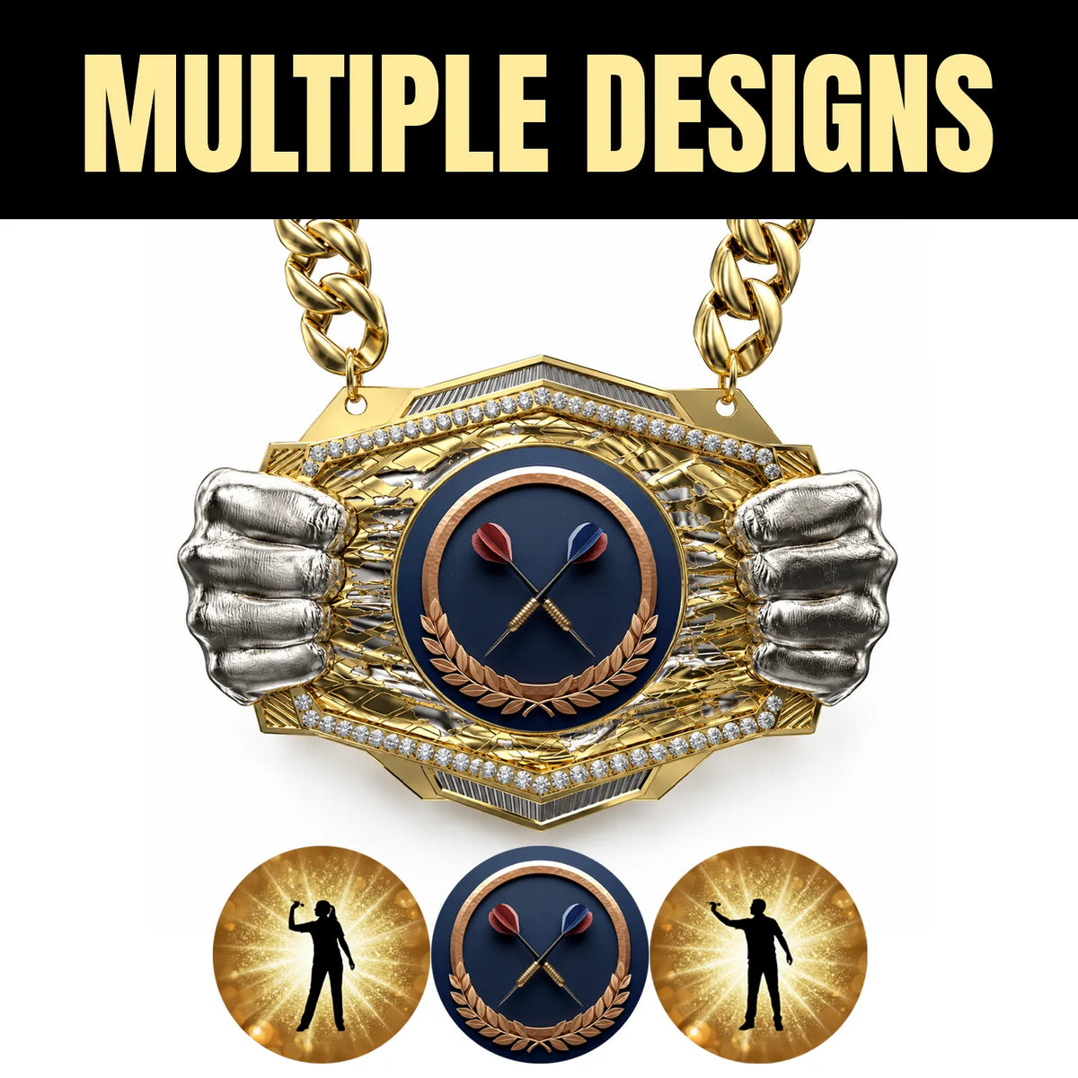 Darts Medals - Player & Championship Awards, 9-1/2" x 6-1/4" Knock Out Champ Chain With Premium Chain