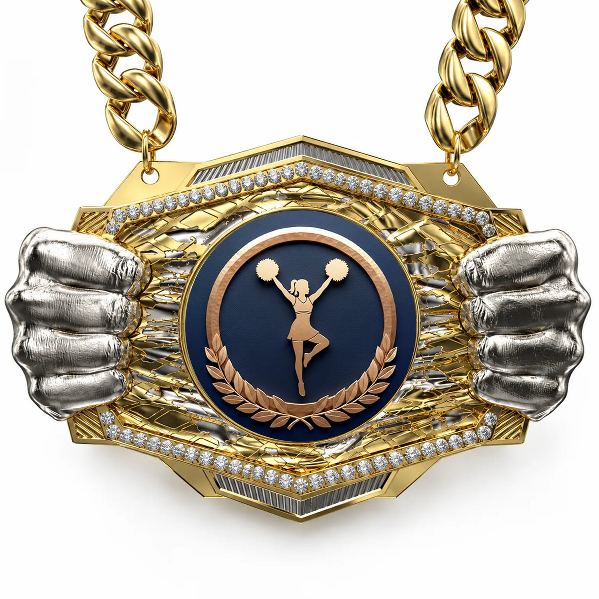 Cheerleading Medals - Team & Championship Awards, 9-1/2" x 6-1/4" Knock Out Champ Chain With Premium Chain