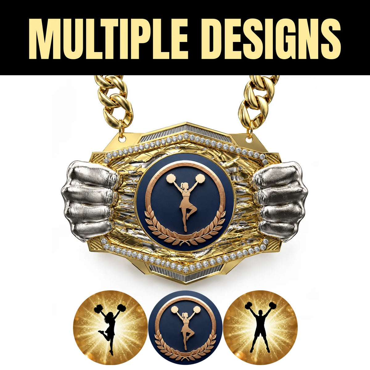 Cheerleading Medals - Team & Championship Awards, 9-1/2" x 6-1/4" Knock Out Champ Chain With Premium Chain