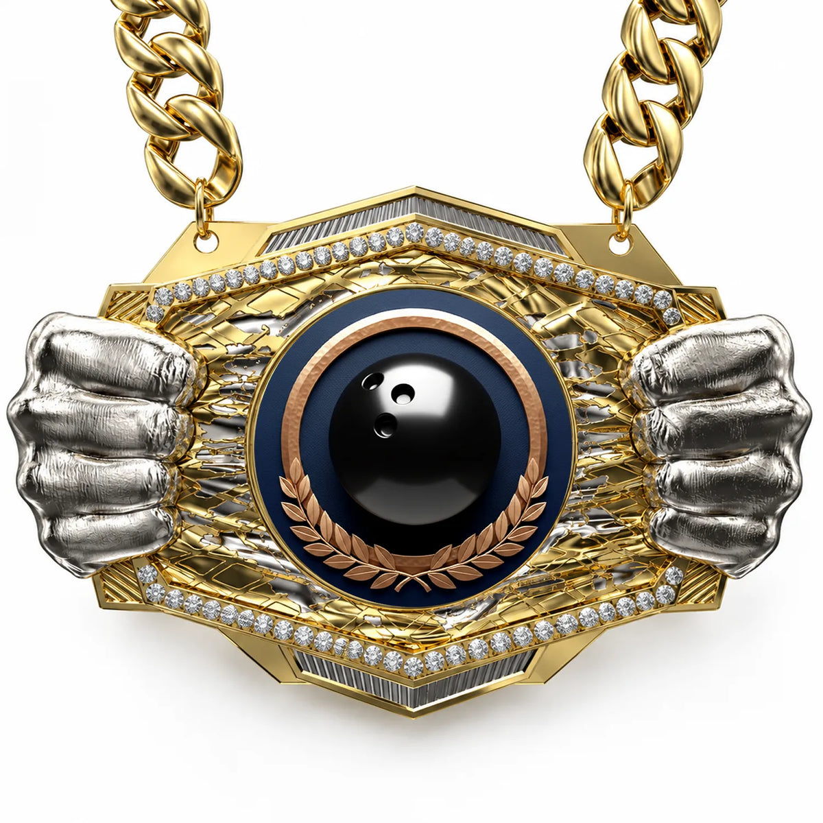 Bowling Medals - Player & Championship Awards, 9-1/2" x 6-1/4" Knock Out Champ Chain With Premium Chain