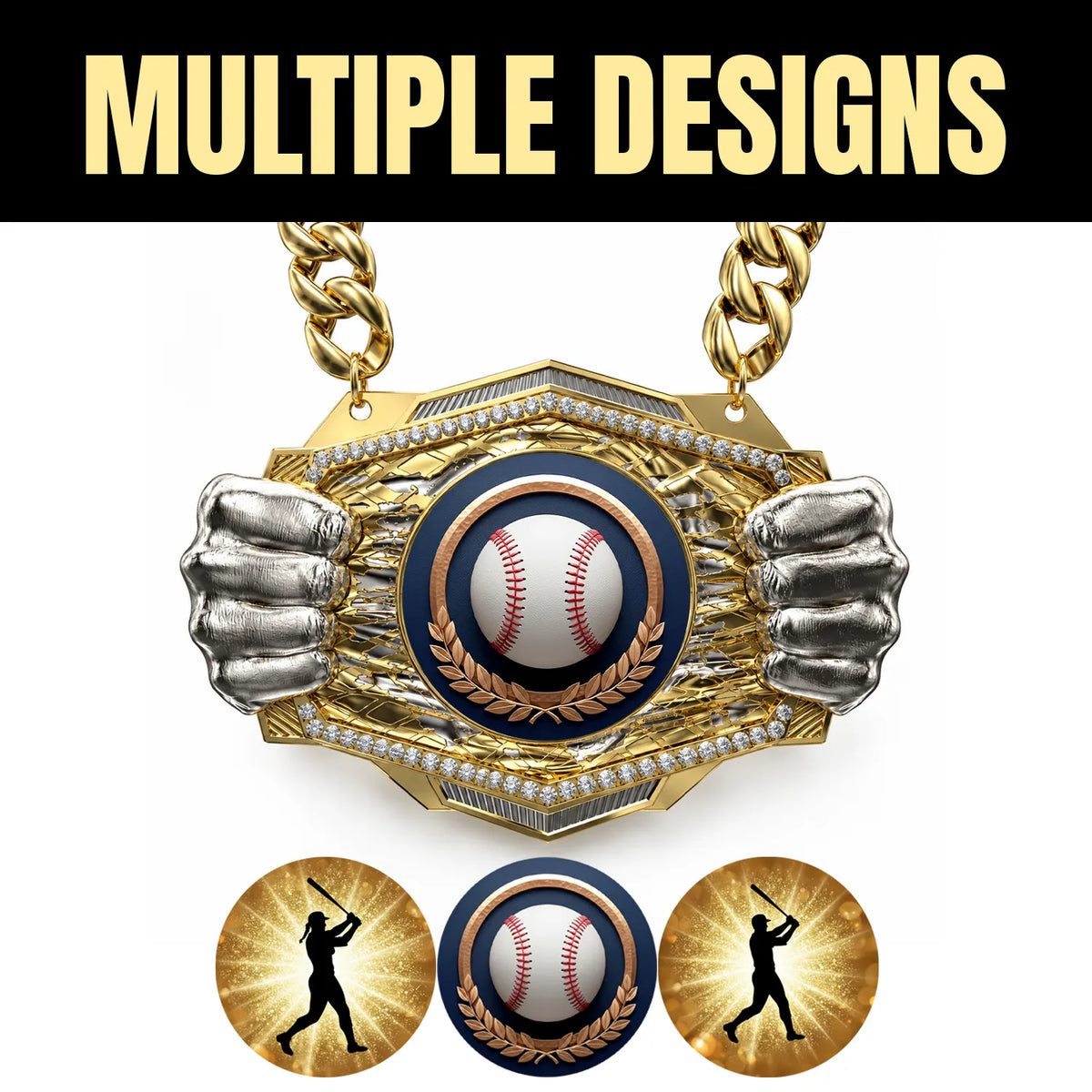 Baseball Medals - Player & Championship Awards, 9-1/2" x 6-1/4" Knock Out Champ Chain With Premium Chain