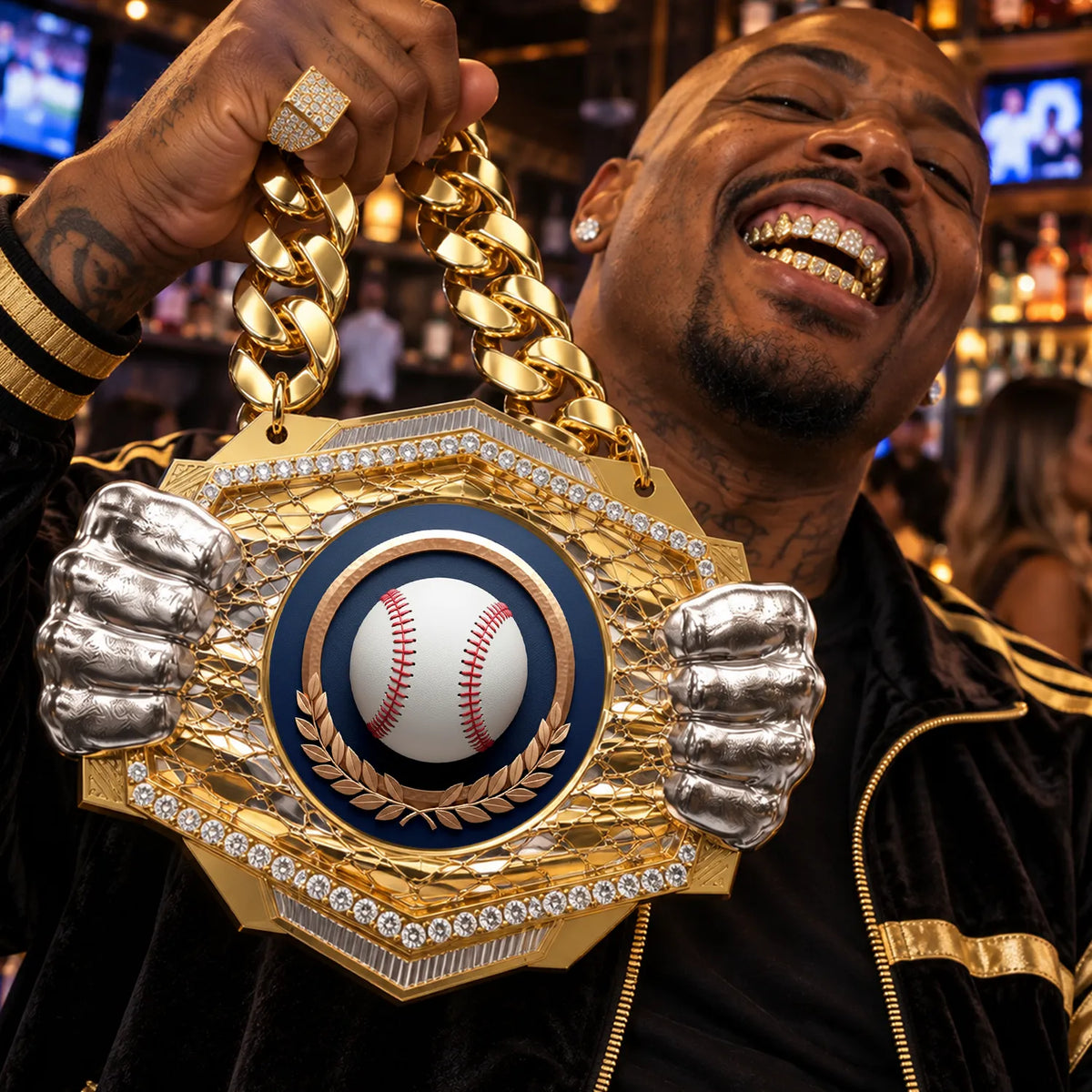 Baseball Medals - Player & Championship Awards, 9-1/2" x 6-1/4" Knock Out Champ Chain With Premium Chain