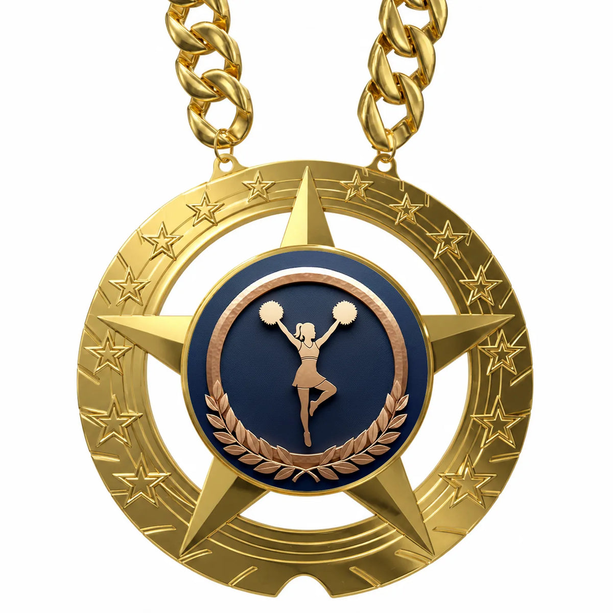 Cheerleading Medals - Squad & Competition Achievement Awards, 6" x 5-1/4" Super Star Champ Chain with Plastic Chain