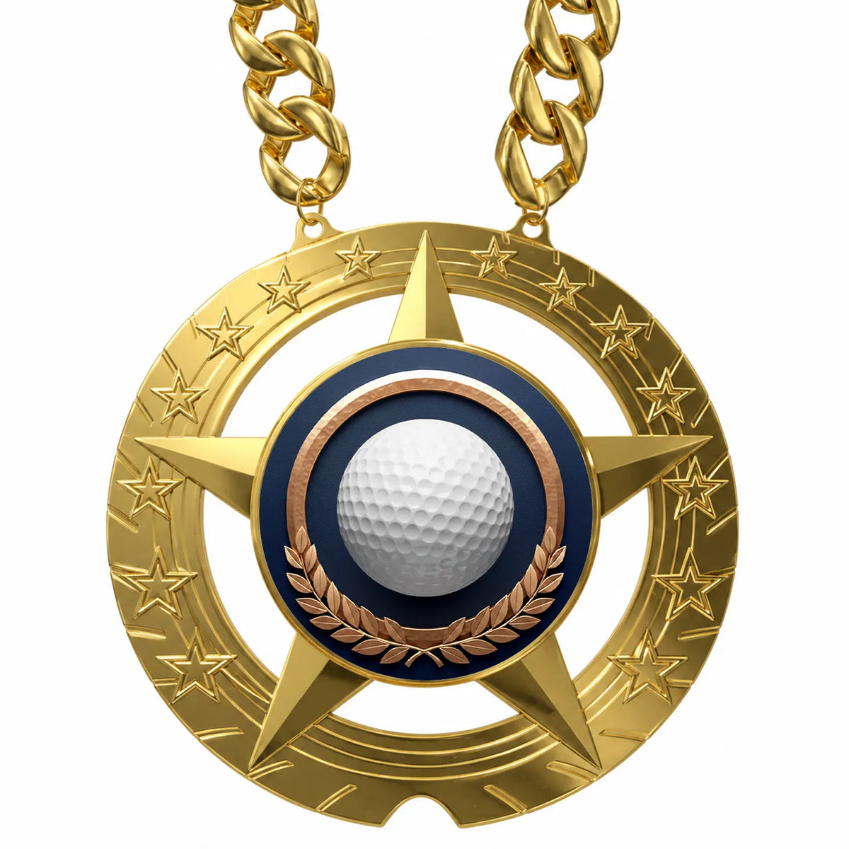 Golf Medals - Golfer & Tournament Performance Awards, 6" x 5-1/4" Super Star Champ Chain with Plastic Chain