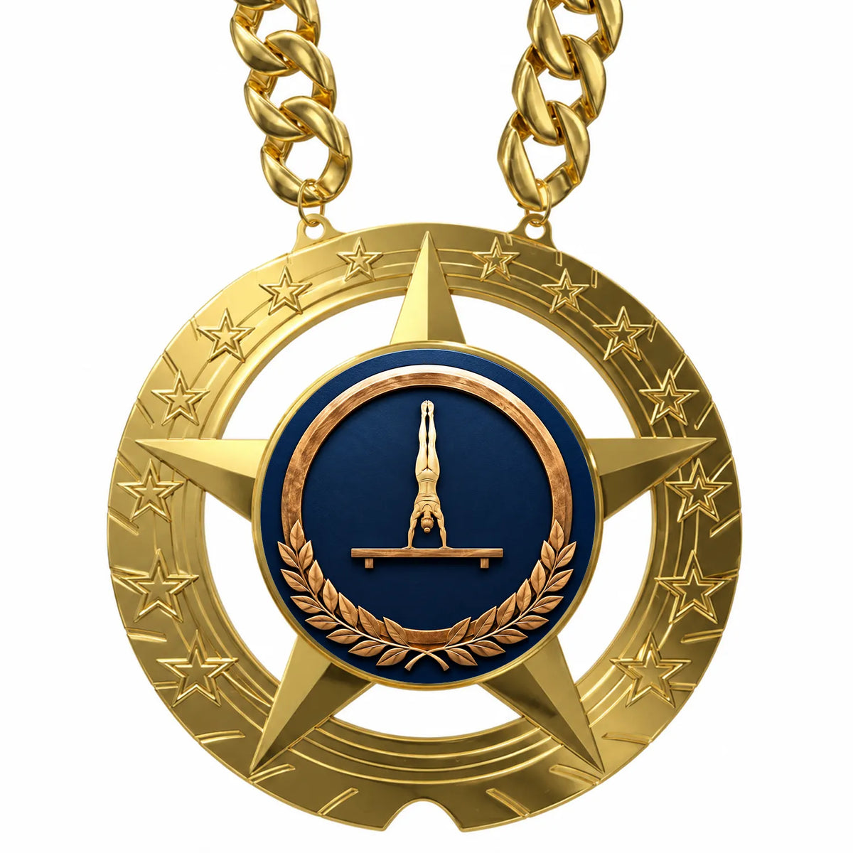 Gymnastics Medals - Gymnast & Meet Achievement Awards, 6" x 5-1/4" Super Star Champ Chain with Plastic Chain