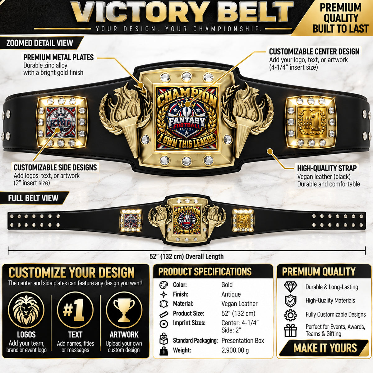 Fantasy Football Victory Championship Belt – Champion: I Own This League