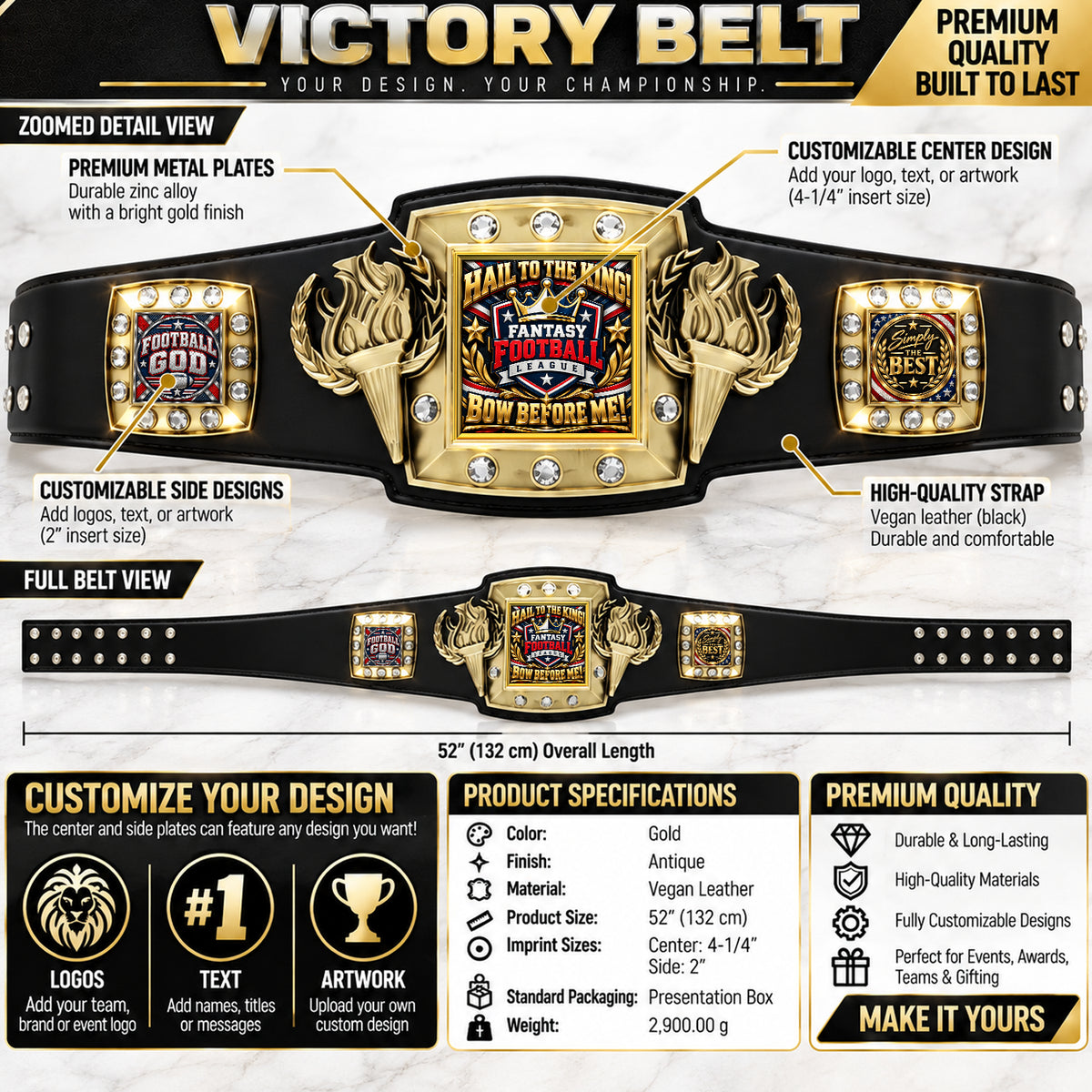 Fantasy Football Victory Championship Belt – Hail to the King, Bow Before Me