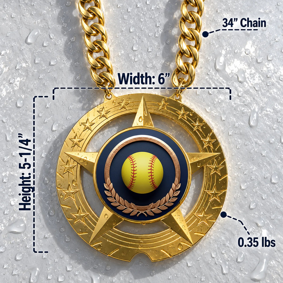 Softball Medals - Team & Tournament Achievement Awards, 6" x 5-1/4" Super Star Champ Chain with Plastic Chain