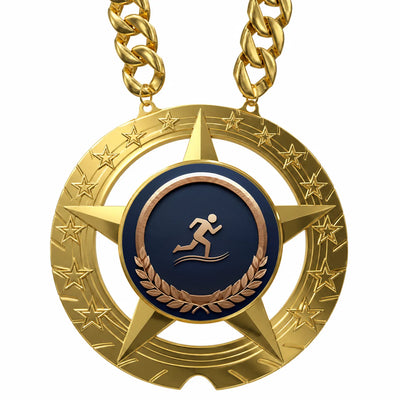 Track & Field Medals - Athlete & Event Achievement Awards, 6" x 5-1/4" Super Star Champ Chain with Plastic Chain
