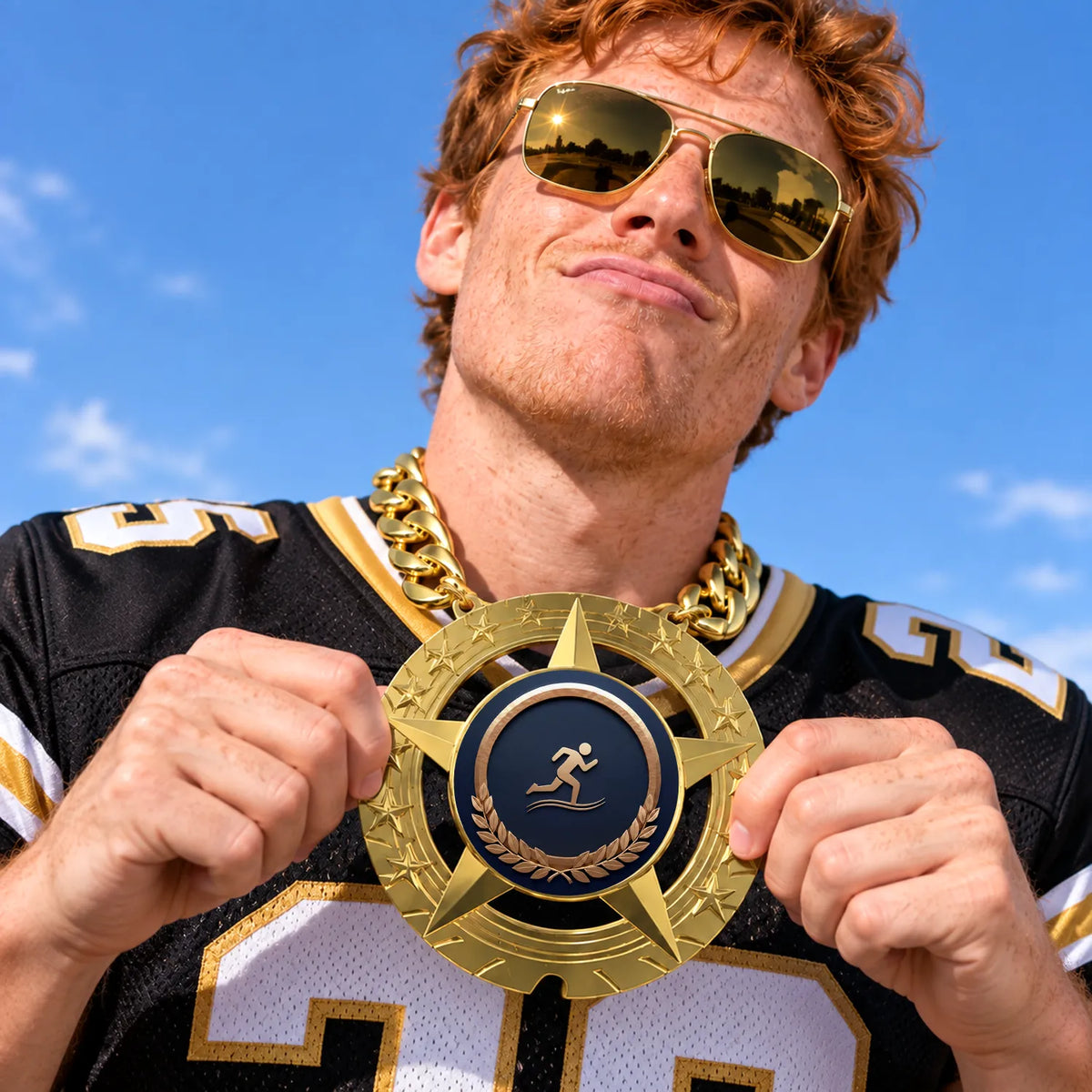 Track & Field Medals - Athlete & Event Achievement Awards, 6" x 5-1/4" Super Star Champ Chain with Plastic Chain