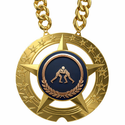 Wrestling Medals - Wrestler & Championship Performance Awards, 6" x 5-1/4" Super Star Champ Chain with Plastic Chain