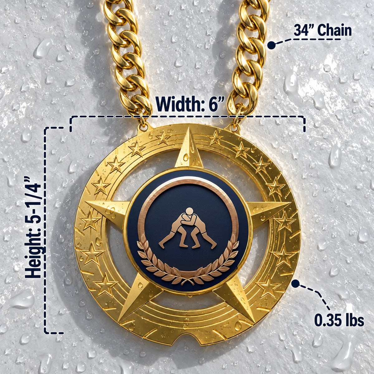 Wrestling Medals - Wrestler & Championship Performance Awards, 6" x 5-1/4" Super Star Champ Chain with Plastic Chain