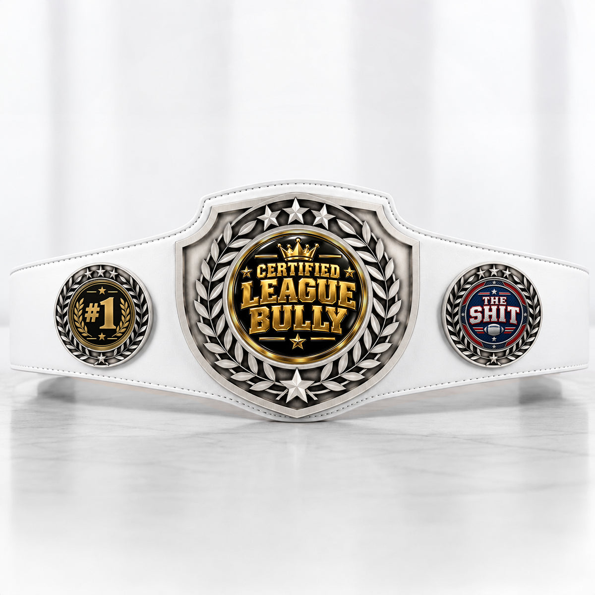 Fantasy Football Antique Shield Championship Belt in White - Certified League Bully