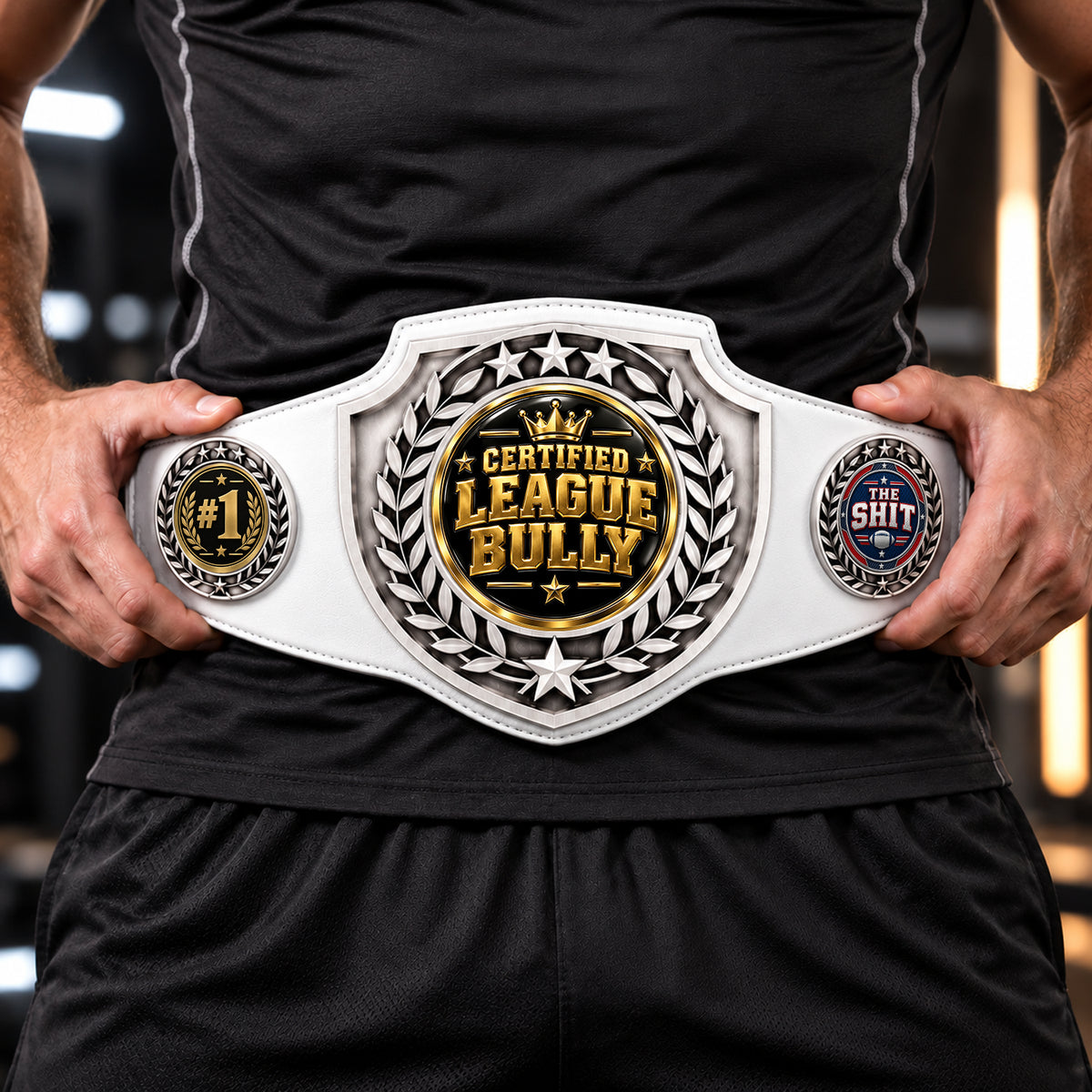 Fantasy Football Antique Shield Championship Belt in White - Certified League Bully