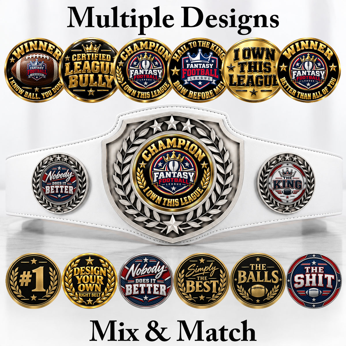 Fantasy Football Antique Shield Championship Belt in White - Champion - I Own This League