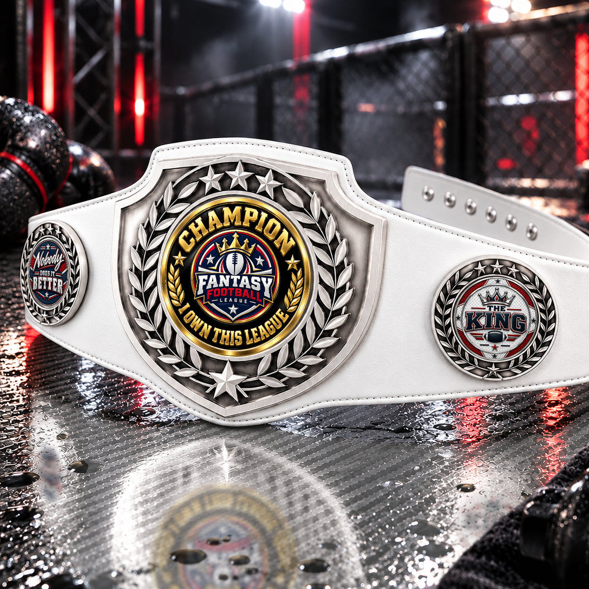 Fantasy Football Antique Shield Championship Belt in White - Champion - I Own This League