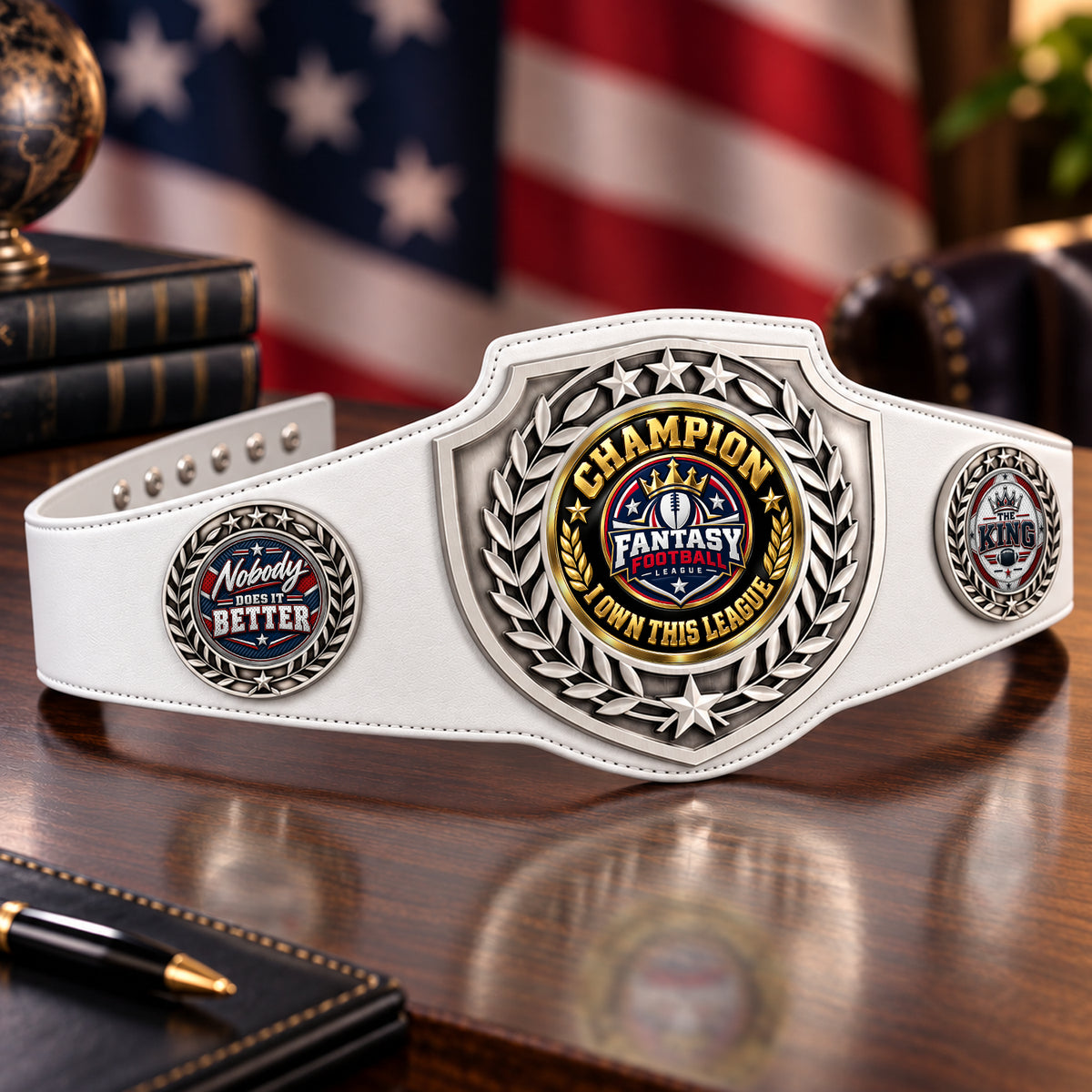 Fantasy Football Antique Shield Championship Belt in White - Champion - I Own This League