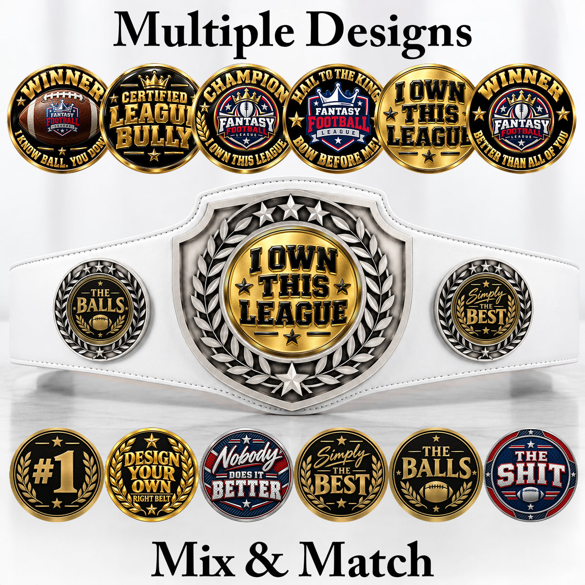 Fantasy Football Antique Shield Championship Belt in White - I Own This League