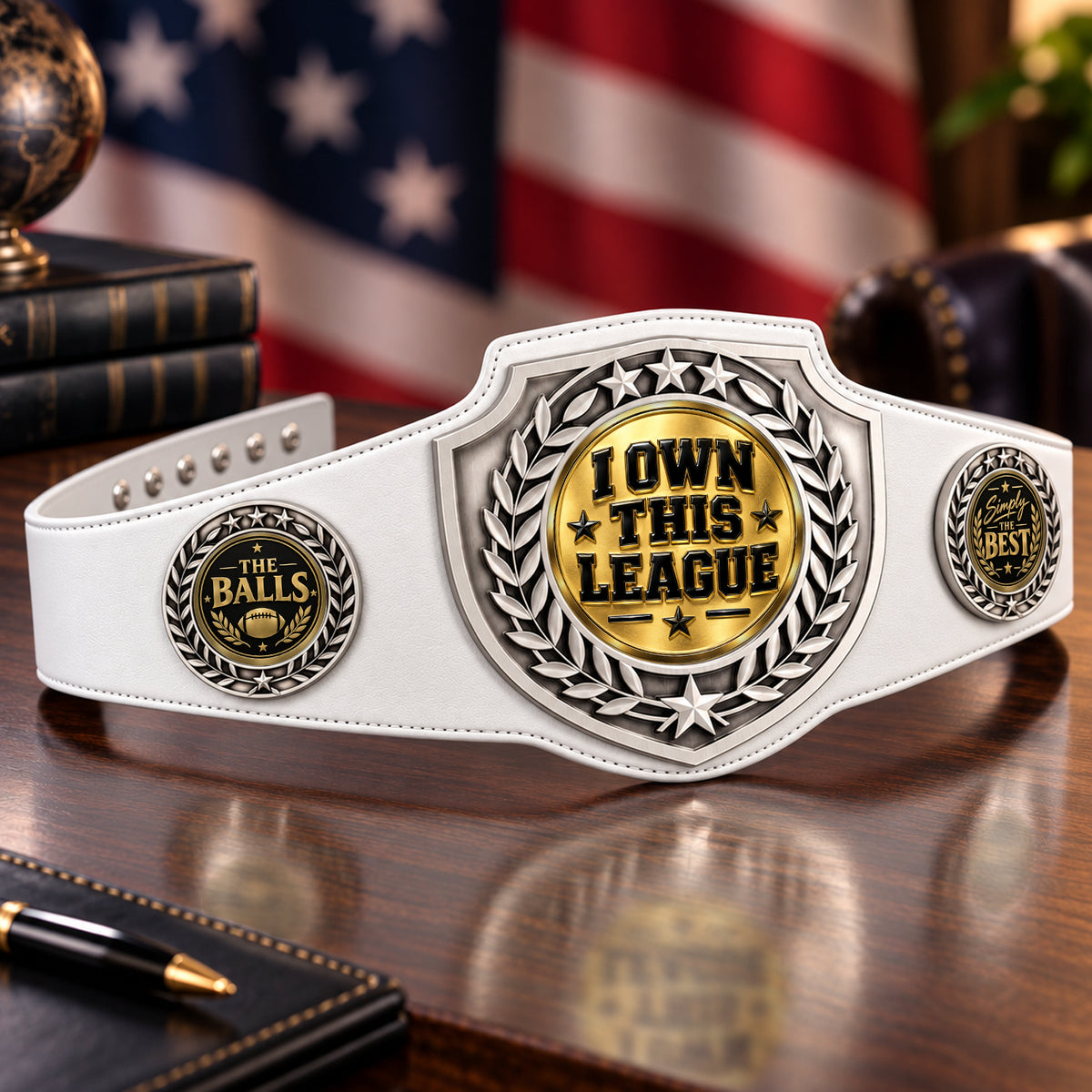 Fantasy Football Antique Shield Championship Belt in White - I Own This League