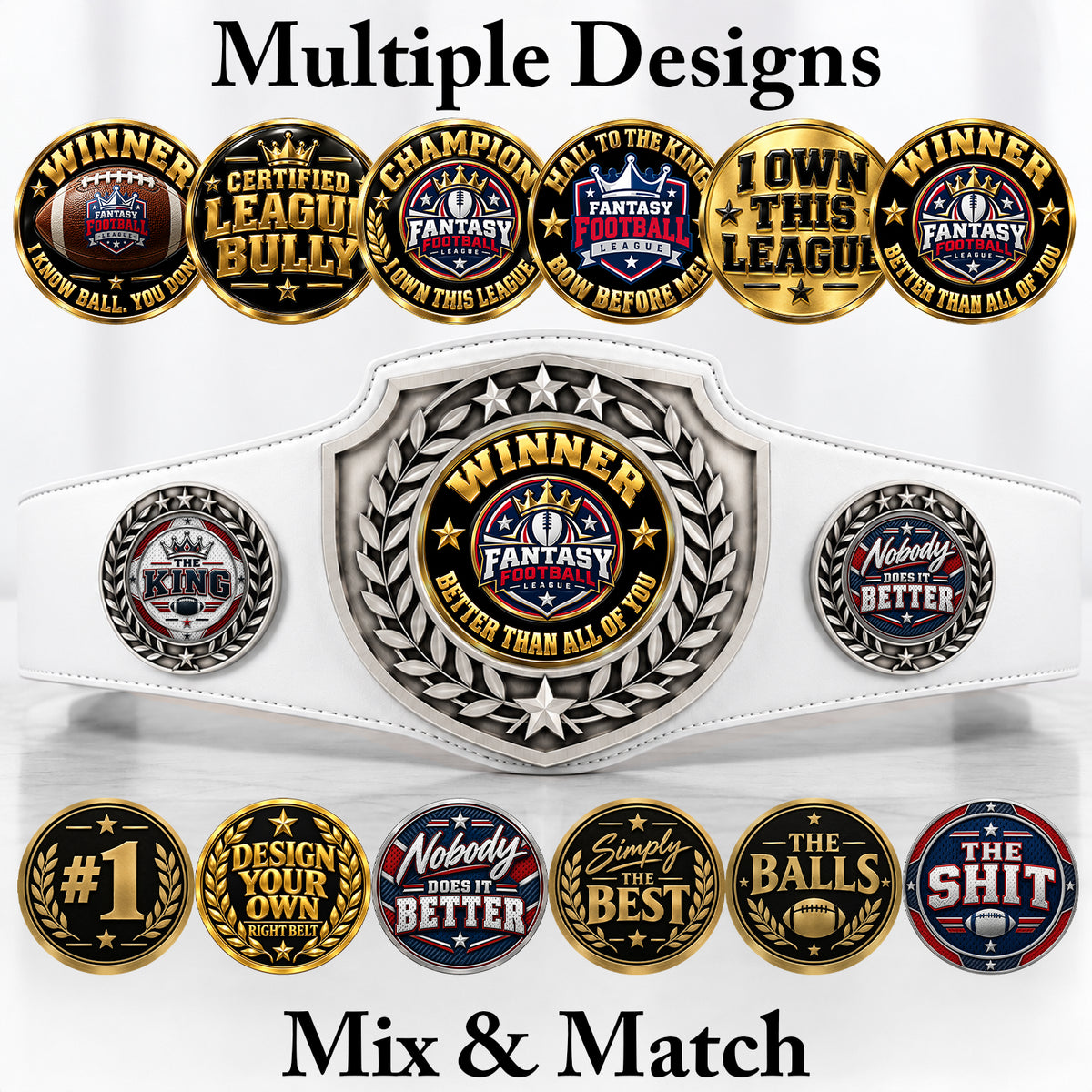 Fantasy Football Antique Shield Championship Belt in White - Winner - Better Than All Of You