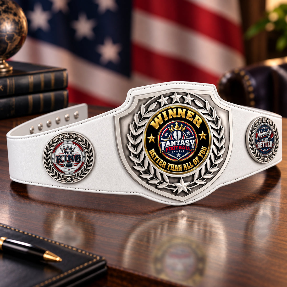 Fantasy Football Antique Shield Championship Belt in White - Winner - Better Than All Of You
