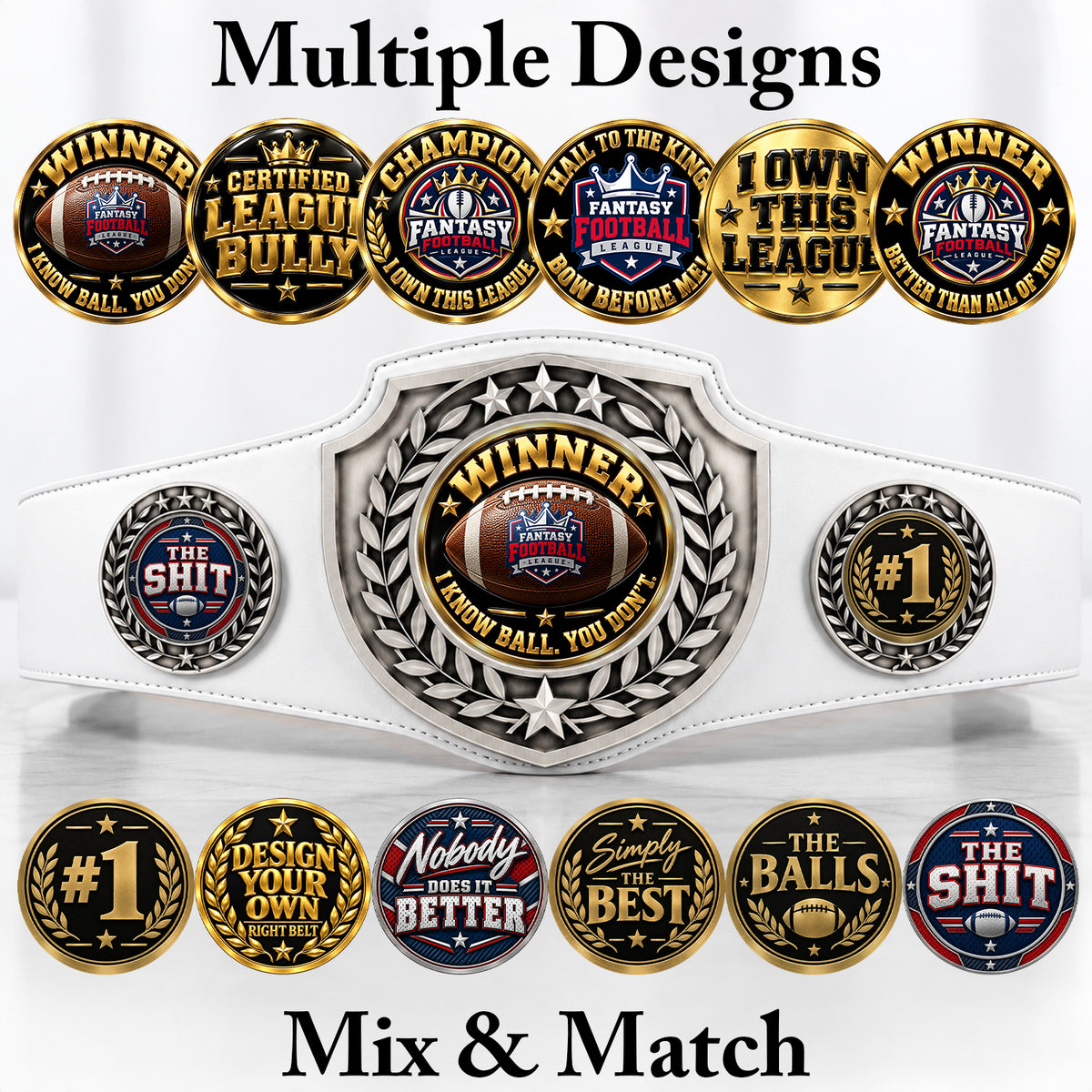 Fantasy Football Antique Shield Championship Belt in White - Winner - I Know Ball. You Don't
