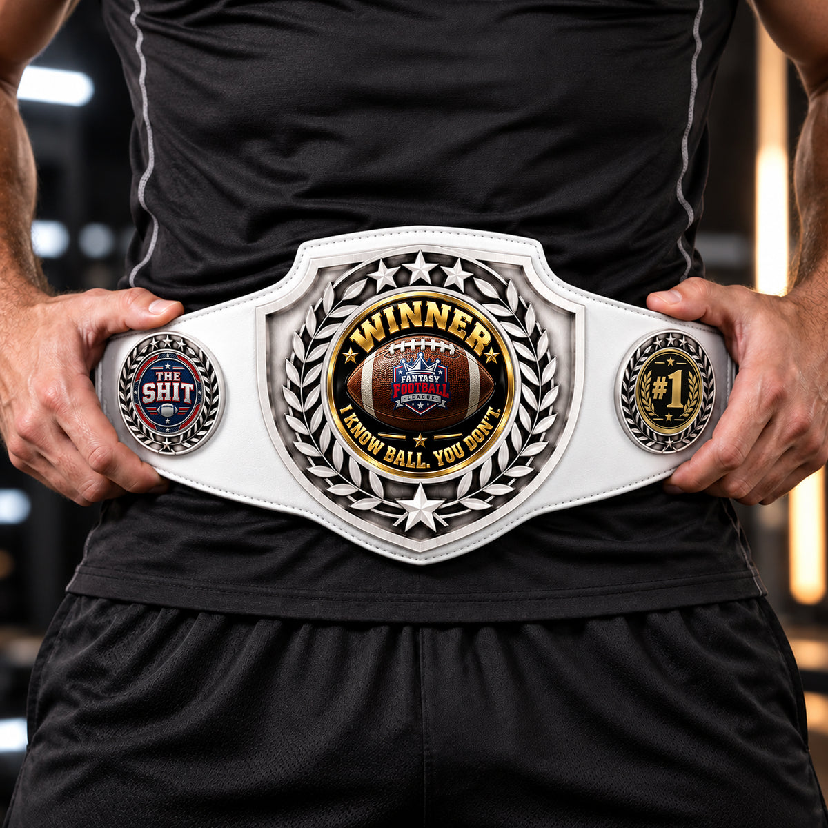 Fantasy Football Antique Shield Championship Belt in White - Winner - I Know Ball. You Don't