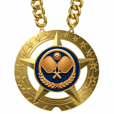 Pickleball Medals - Player & Tournament Awards, 6" x 5-1/4" Super Star Champ Chain with Plastic Chain