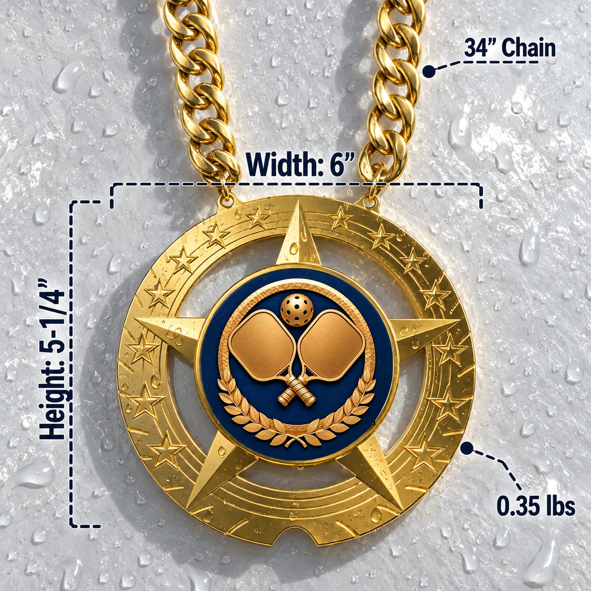 Pickleball Medals - Player & Tournament Awards, 6" x 5-1/4" Super Star Champ Chain with Plastic Chain