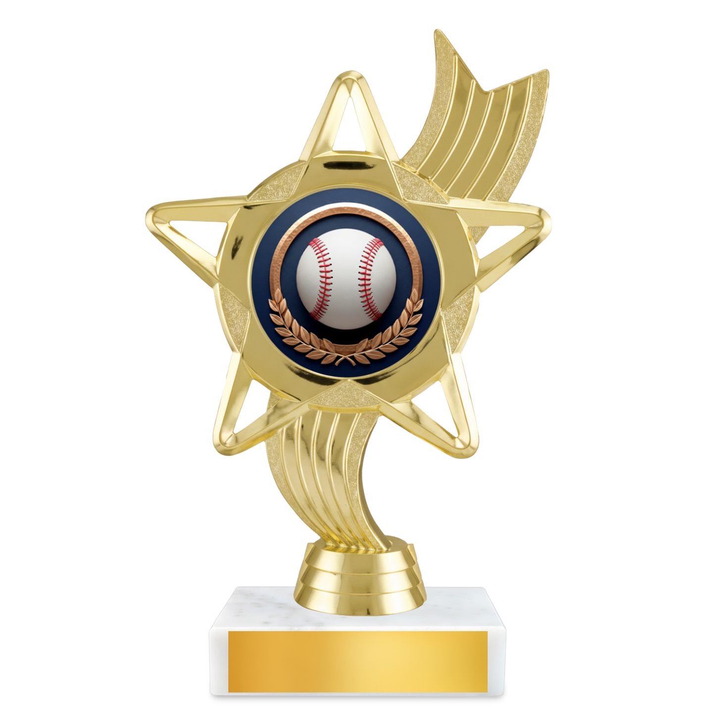 Baseball Star Ribbon Resin Award – 6.75" Personalized Bright Gold Trophy