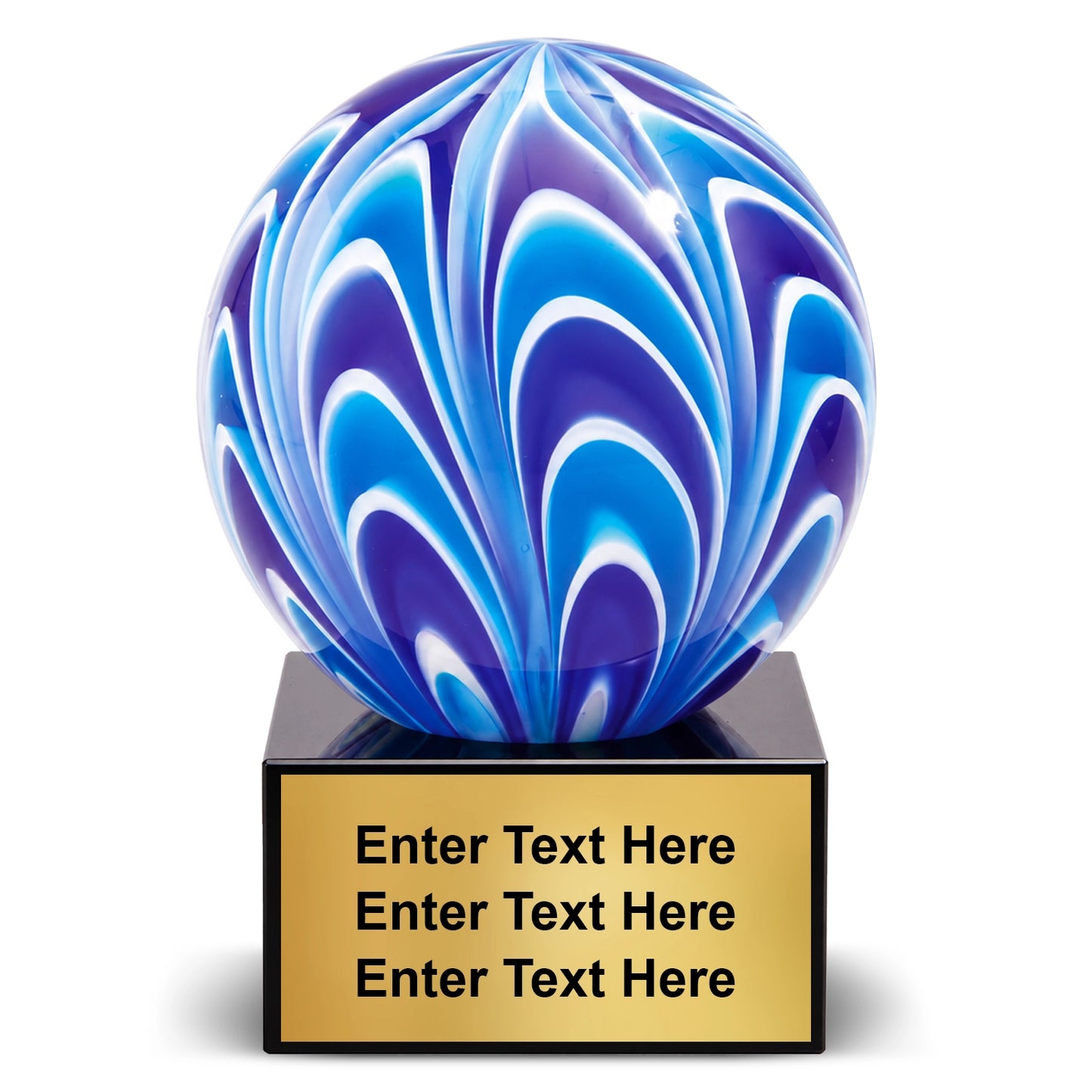 5” Two-Tone Blue & White Sphere Art Glass Award - Personalize