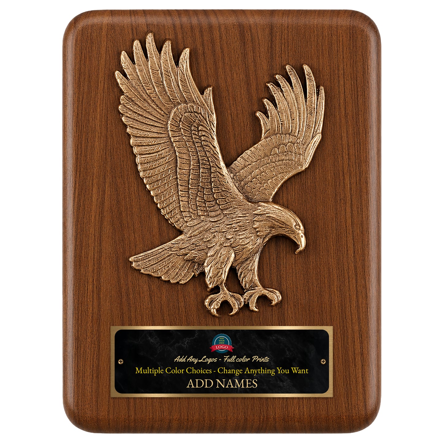 Sculpted Eagle Walnut Recognition Plaque 9" x 12" with Full Color Plate