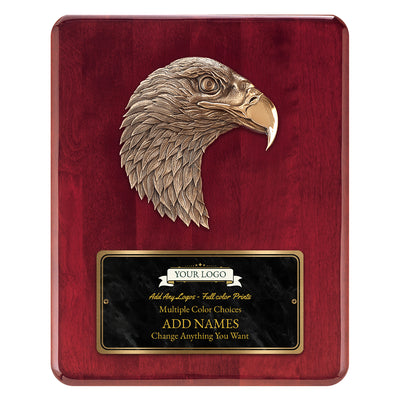 Sculpted Eagle Rosewood Recognition Plaque with Full Color Plate – 8" x 10.5" & 10.5" x 13"
