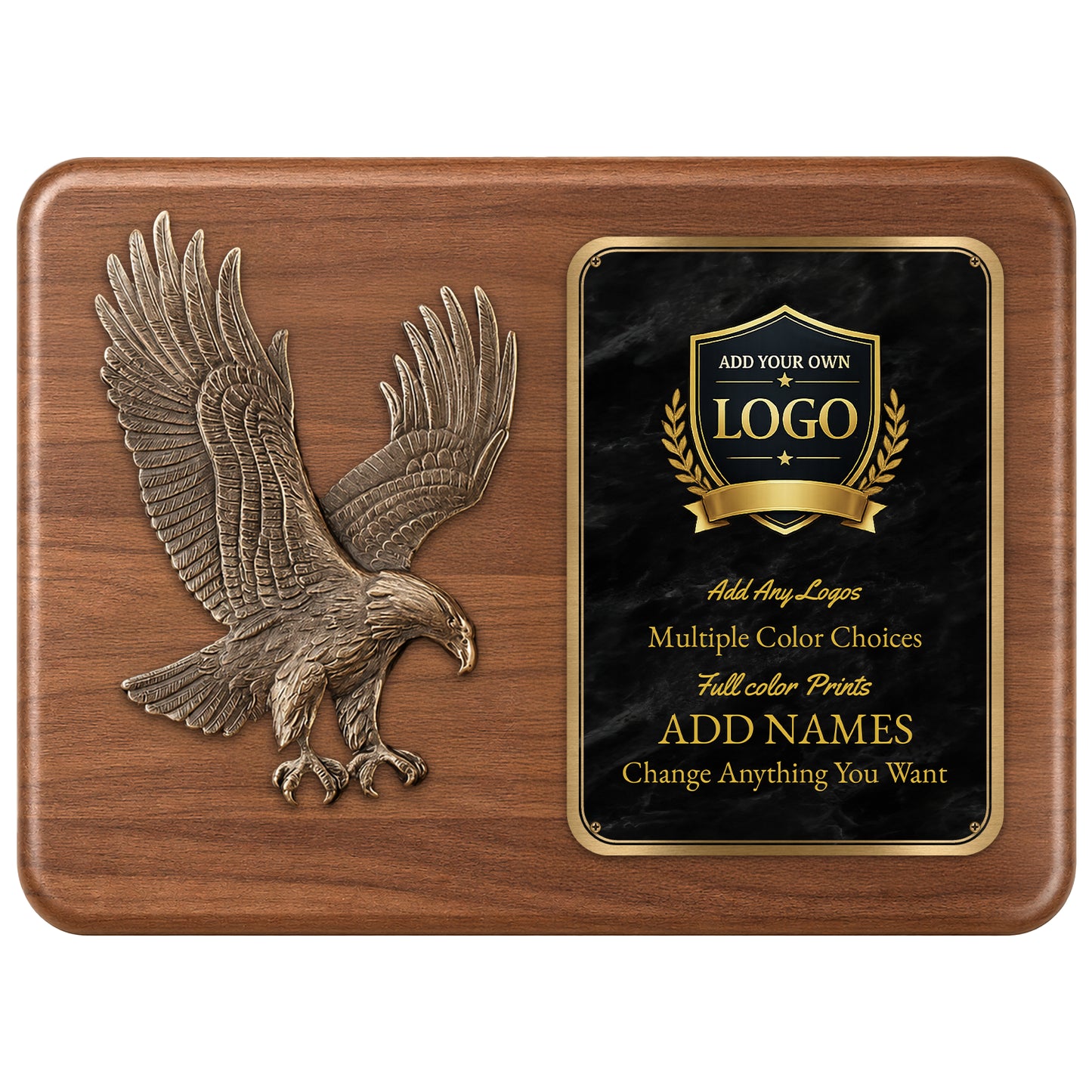 Sculpted Eagle Walnut Recognition Plaque with Full Color Plate – 15" x 11"