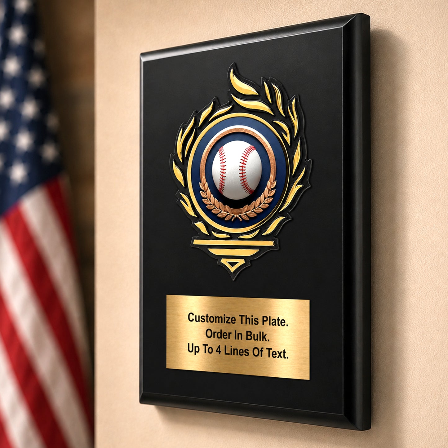 Baseball Mylar Flame Style Plaque - Personalized Metal Plate - 4 Frame Colors