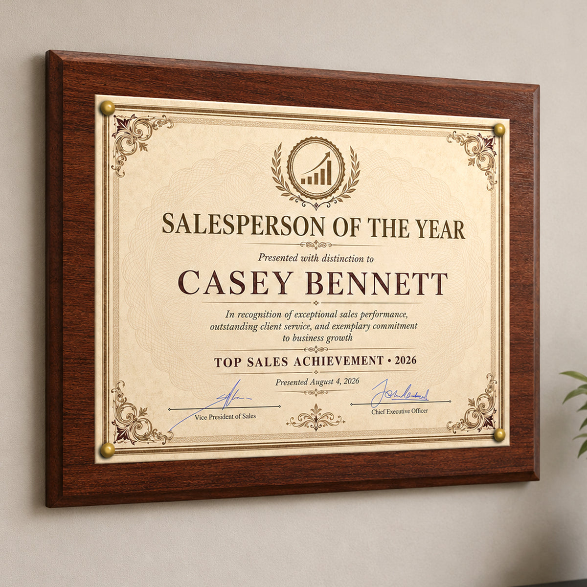 Certificate Holder Plaque - 10.5" x 13" Wall Mount Award Display Frame - 4 Frame Colors - Certificate Not Included