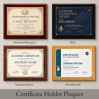 Certificate Holder Plaque - 10.5" x 13" Wall Mount Award Display Frame - 4 Frame Colors - Certificate Not Included