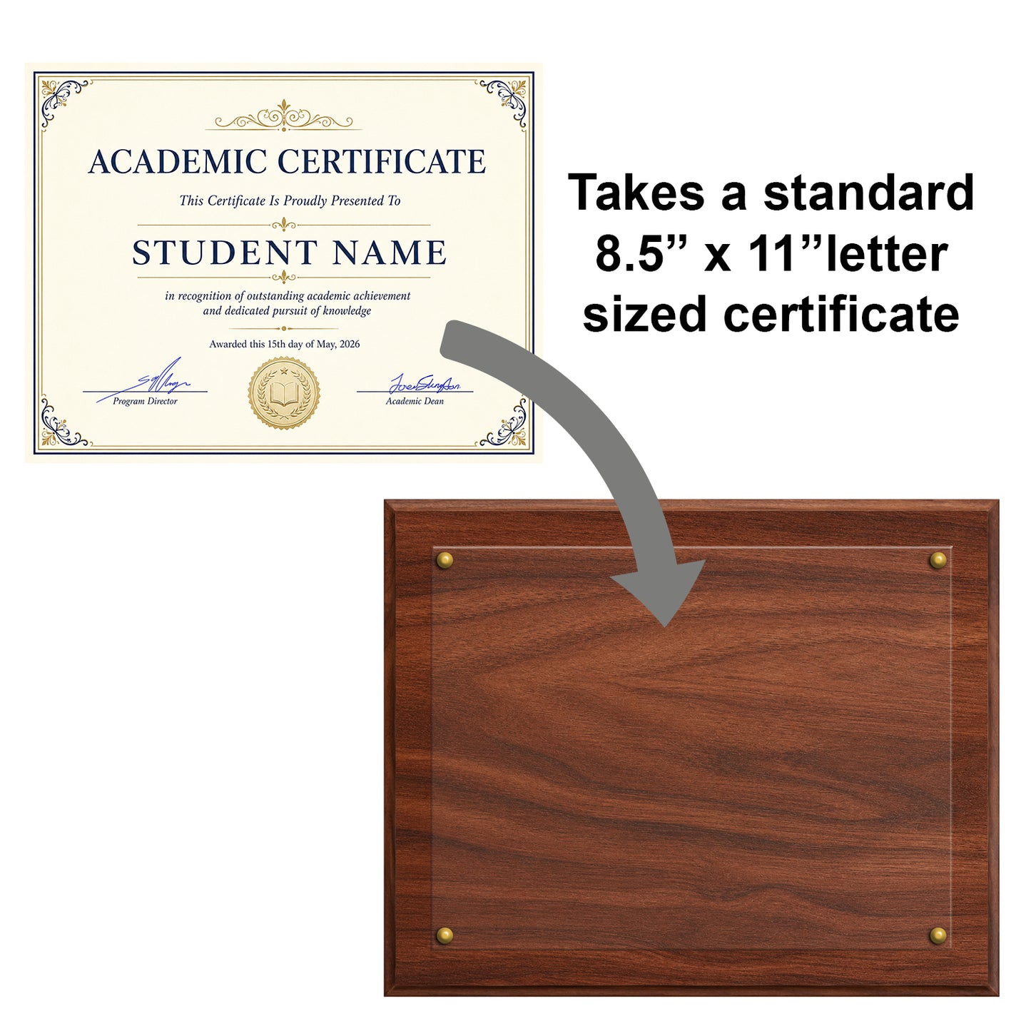 Certificate Holder Plaque - 10.5" x 13" Wall Mount Award Display Frame - 4 Frame Colors - Certificate Not Included