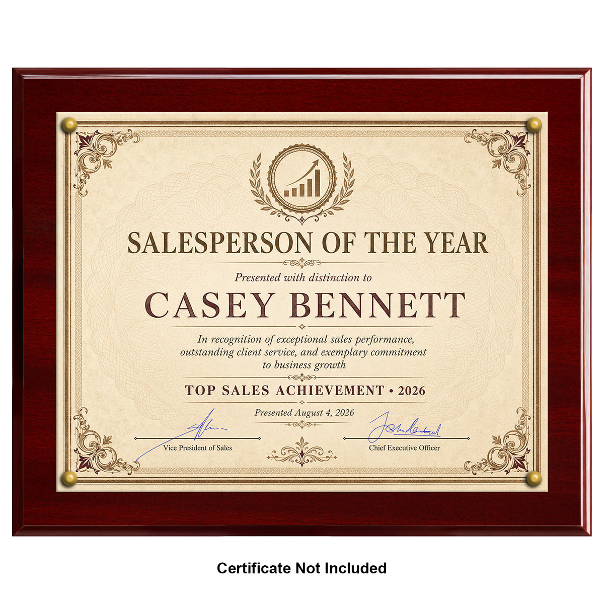 Certificate Holder Plaque - 10.5" x 13" Wall Mount Award Display Frame - 4 Frame Colors - Certificate Not Included