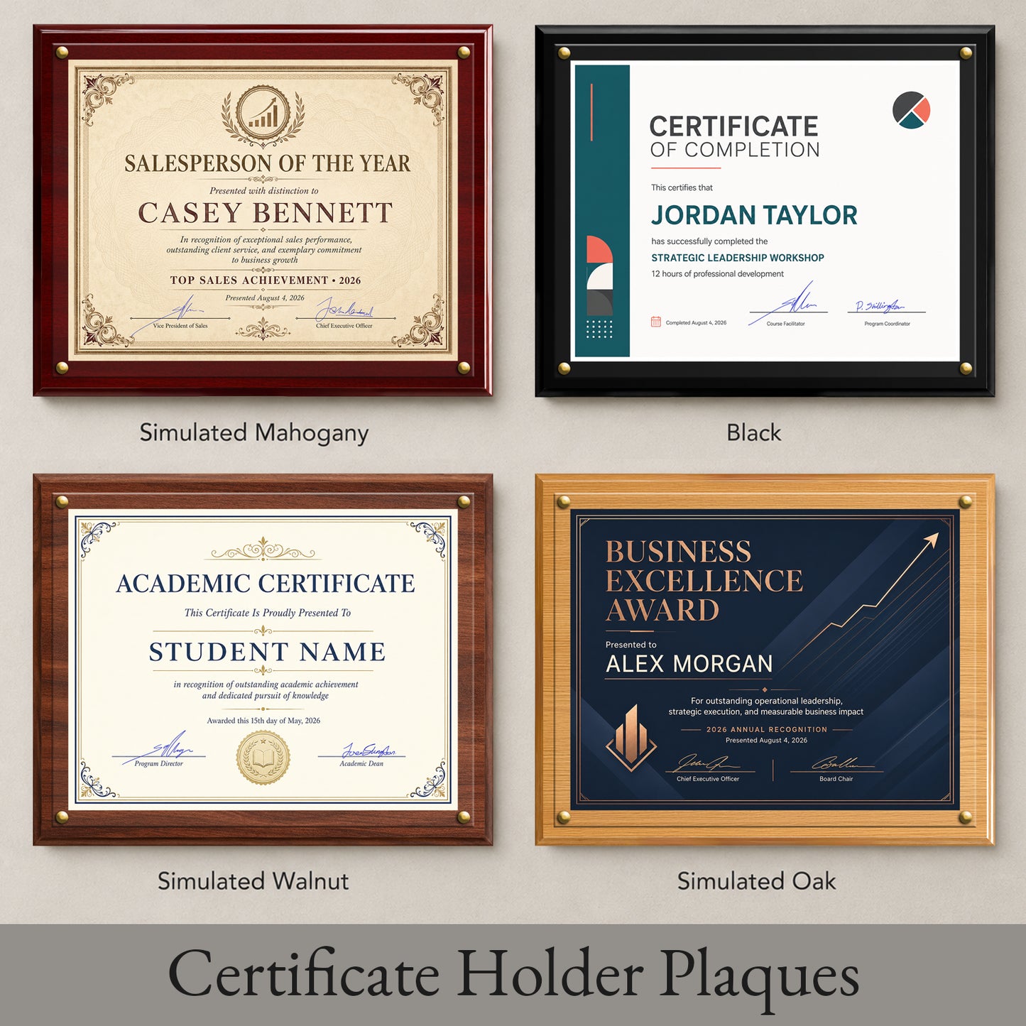Certificate Holder Plaque with Border - 10.5" x 13" Wall Mount Award Display Frame - 4 Frame Colors