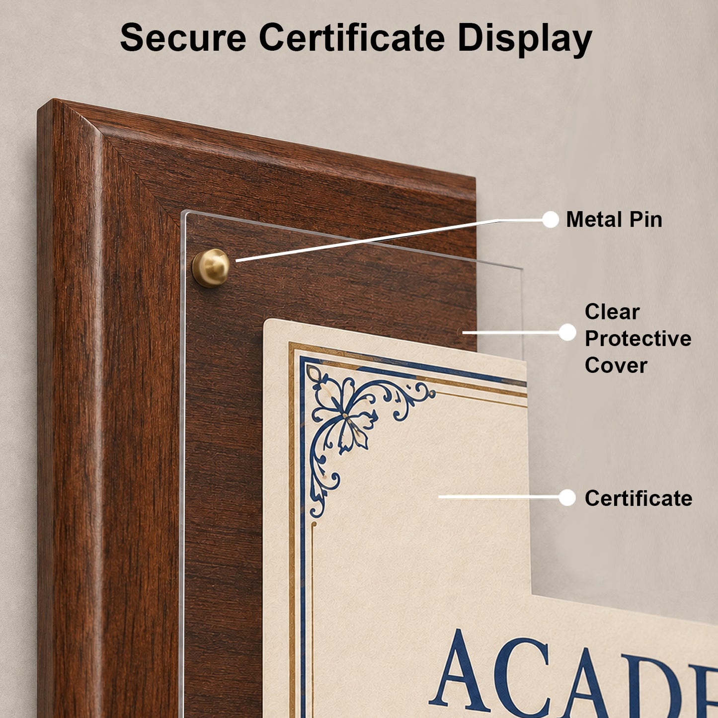 Certificate Holder Plaque with Border - 10.5" x 13" Wall Mount Award Display Frame - 4 Frame Colors