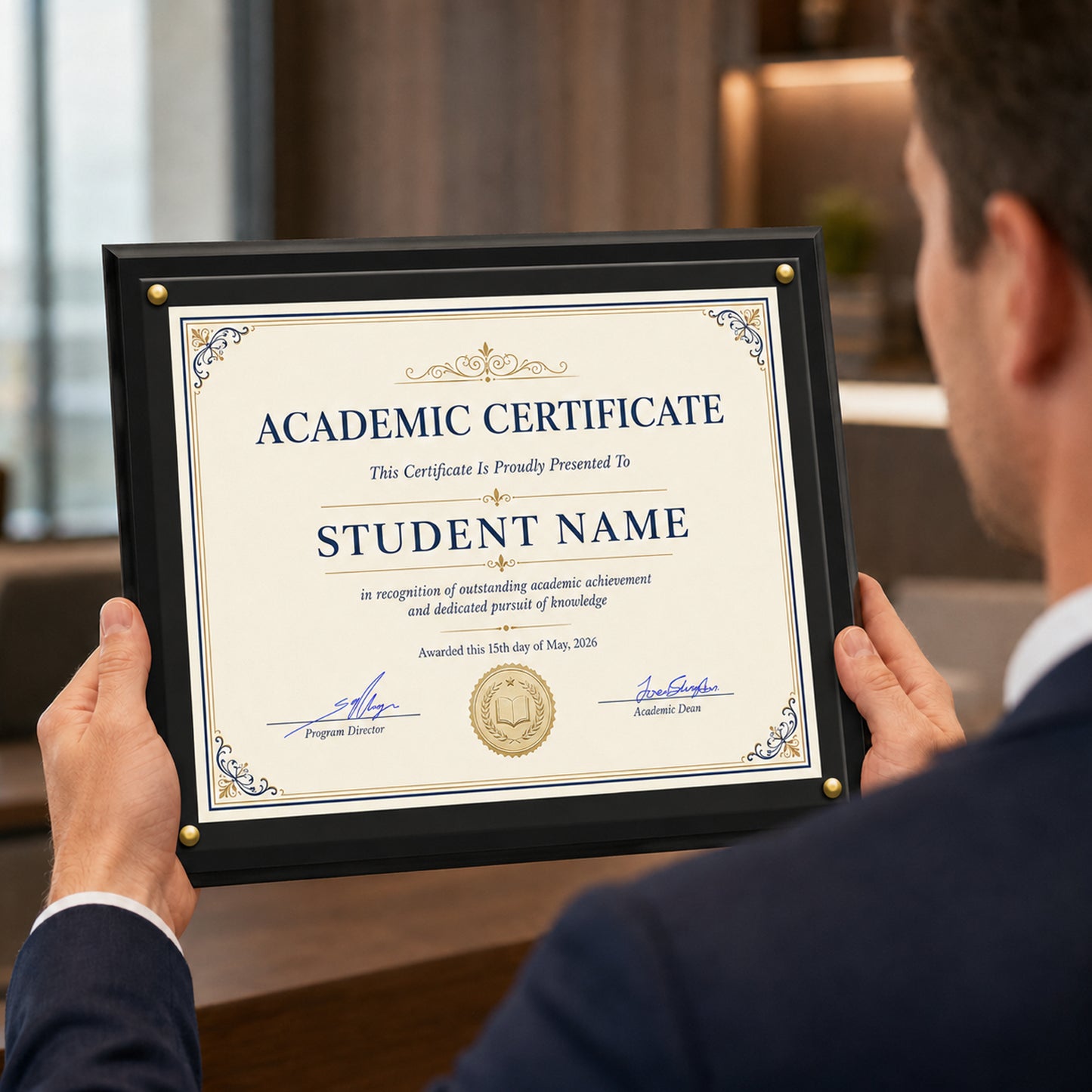 Certificate Holder Plaque with Border - 10.5" x 13" Wall Mount Award Display Frame - 4 Frame Colors
