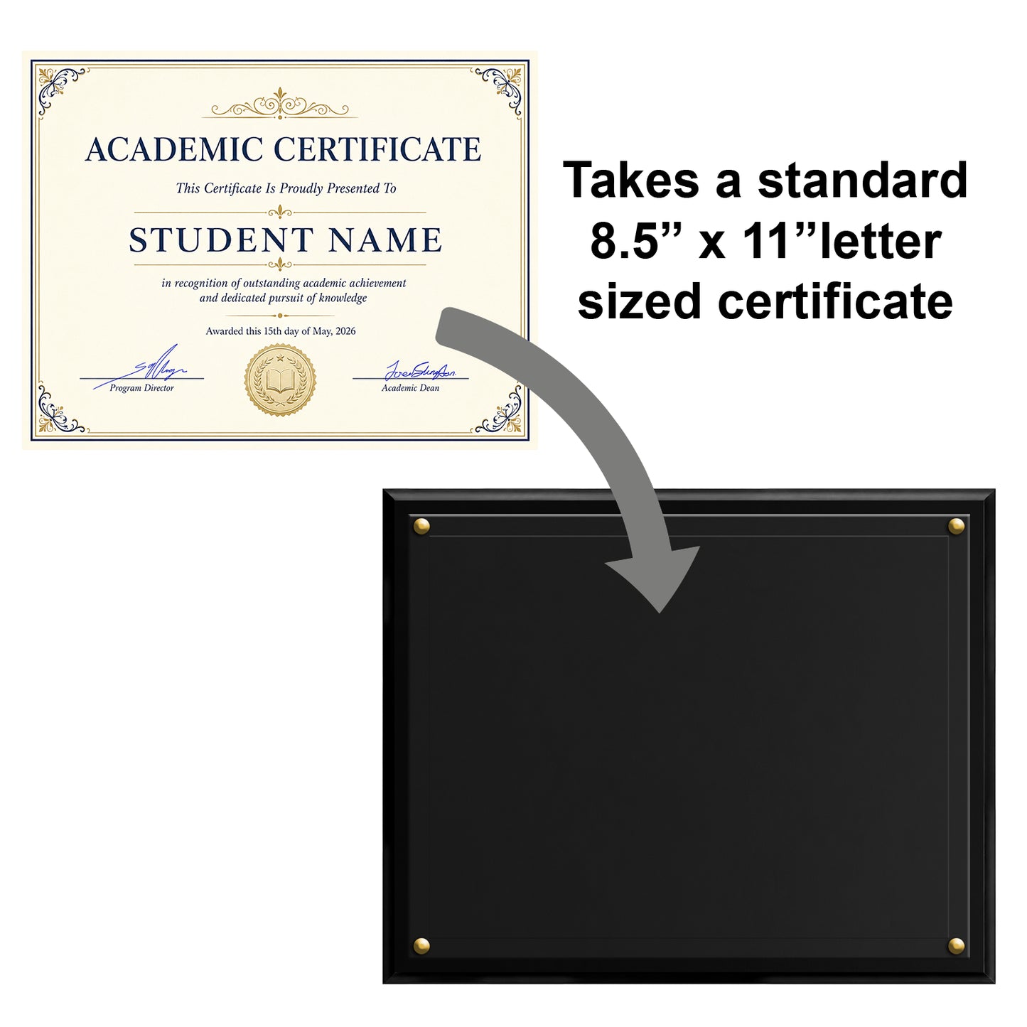 Certificate Holder Plaque with Border - 10.5" x 13" Wall Mount Award Display Frame - 4 Frame Colors