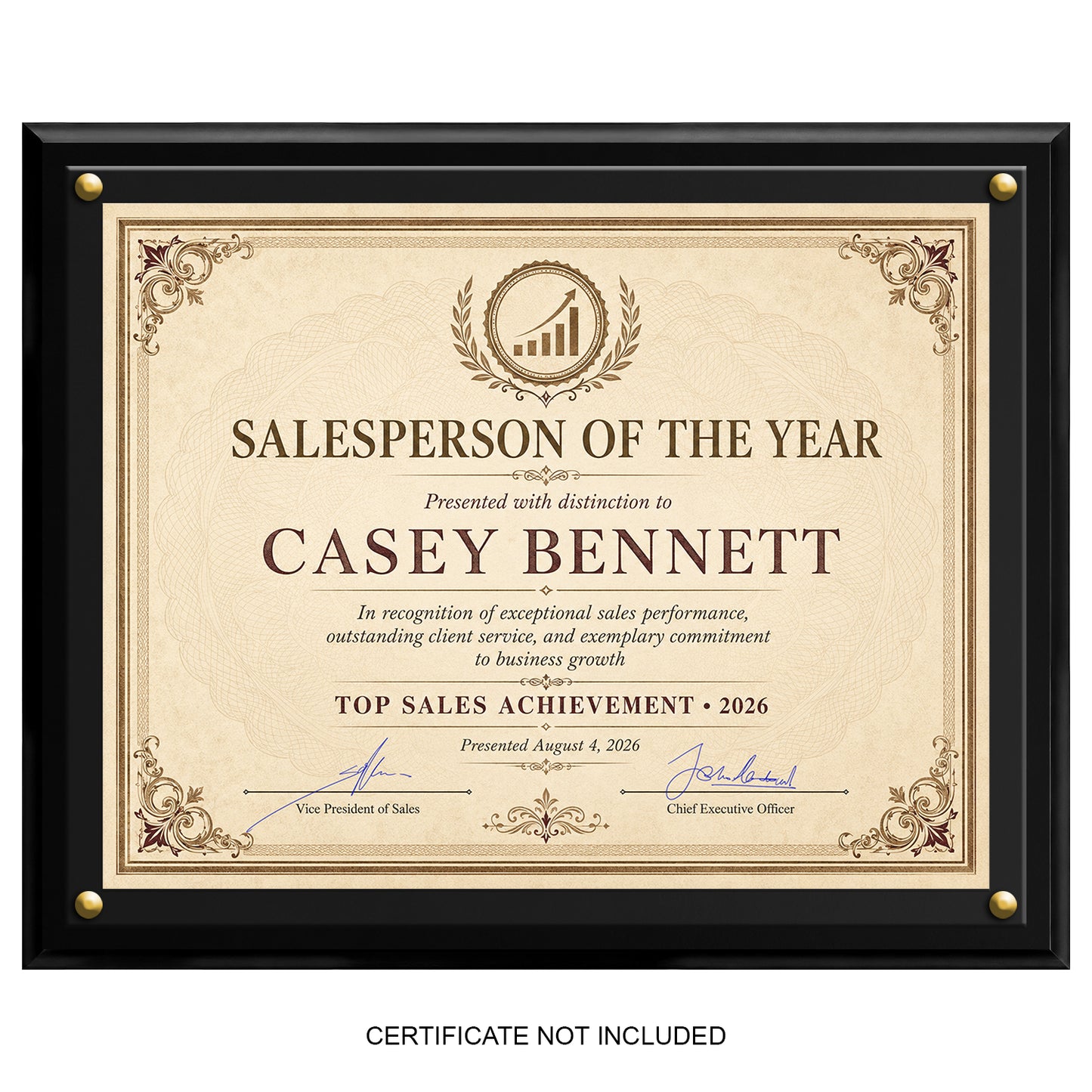 Certificate Holder Plaque with Border - 10.5" x 13" Wall Mount Award Display Frame - 4 Frame Colors