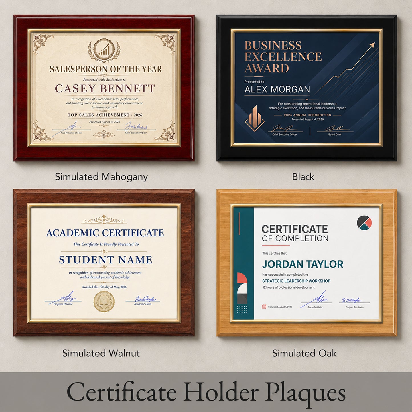 Certificate Holder Plaque with Gold Molding - 10.5" x 13" Wall Mount Award Display Frame