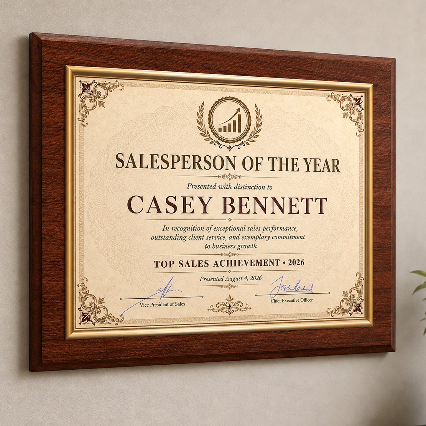 Certificate Holder Plaque with Gold Molding - 10.5" x 13" Wall Mount Award Display Frame