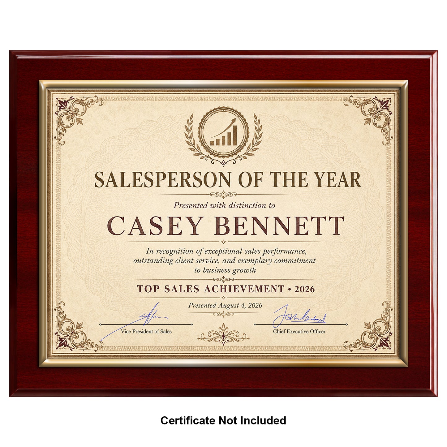 Certificate Holder Plaque with Gold Molding - 10.5" x 13" Wall Mount Award Display Frame