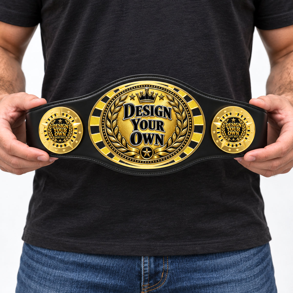 Personalized Fantasy Football League Juniors Championship Belt – Black, 3 Mylar Plates