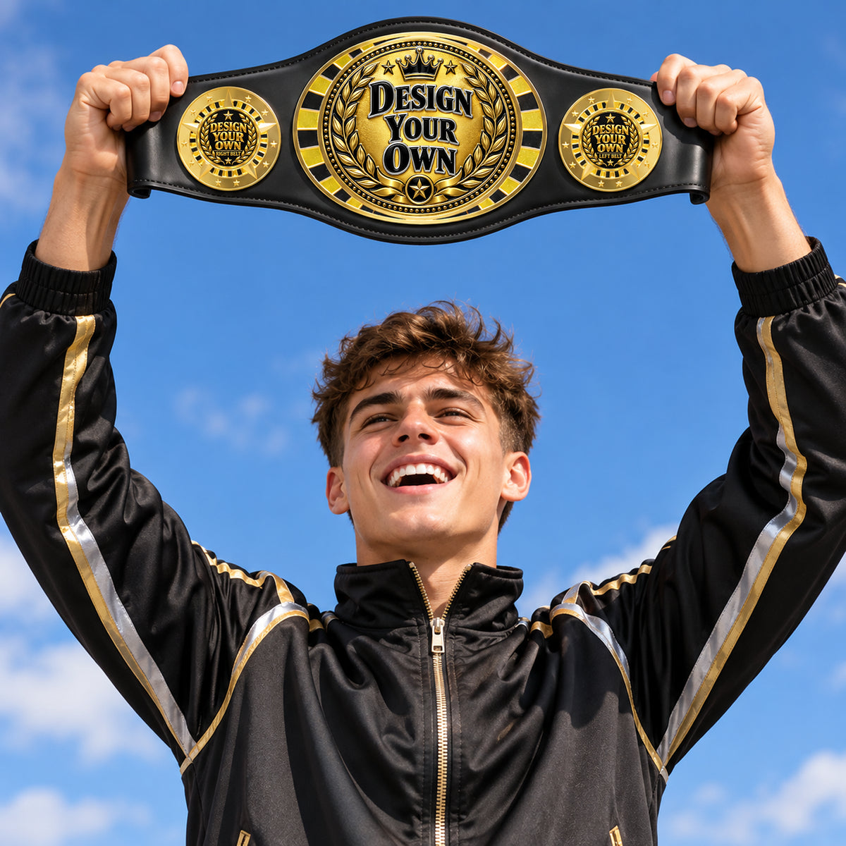 Personalized Fantasy Football League Juniors Championship Belt – Black, 3 Mylar Plates